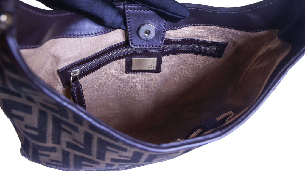 Preloved FENDI Zucca Canvas x Leather Trim One Shoulder Bag Brown | Luxe Again Maison