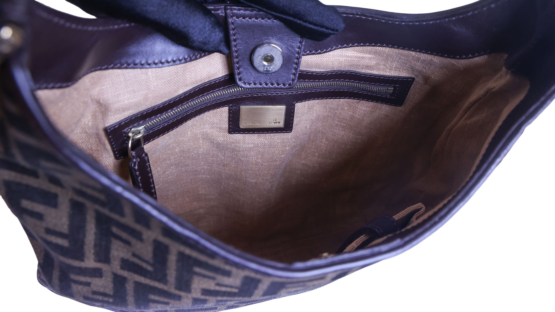 Preloved FENDI Zucca Canvas x Leather Trim One Shoulder Bag Brown | Luxe Again Maison