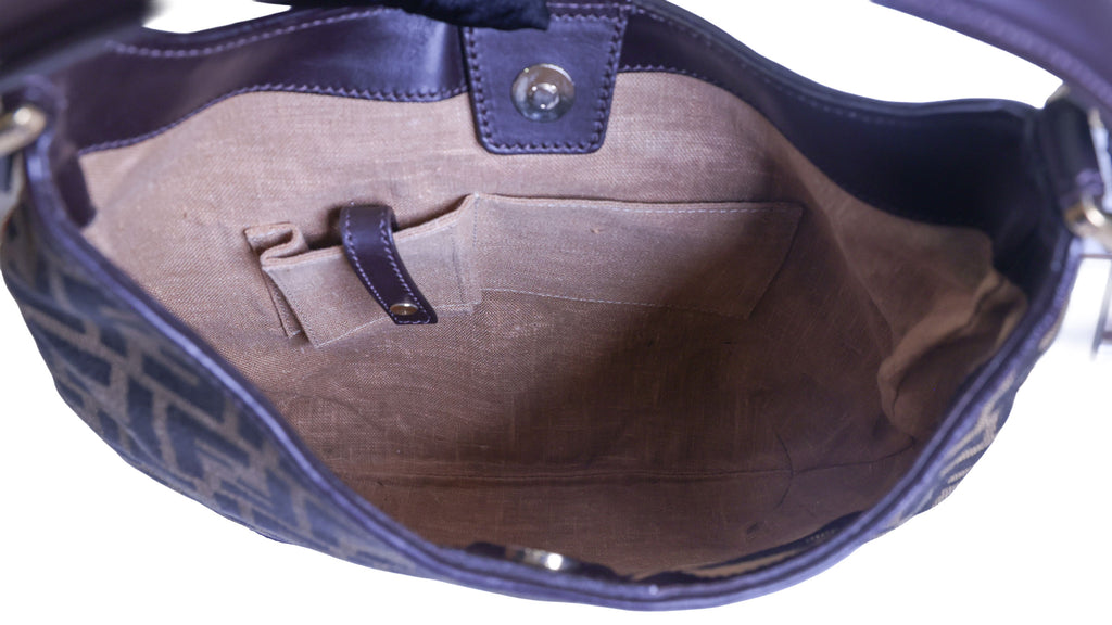 Preloved FENDI Zucca Canvas x Leather Trim One Shoulder Bag Brown | Luxe Again Maison