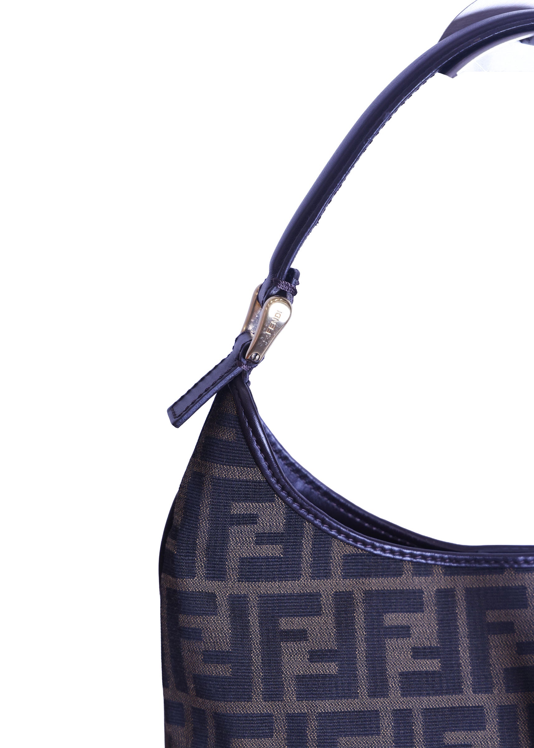 Preloved FENDI Zucca Canvas x Leather Trim One Shoulder Bag Brown | Luxe Again Maison