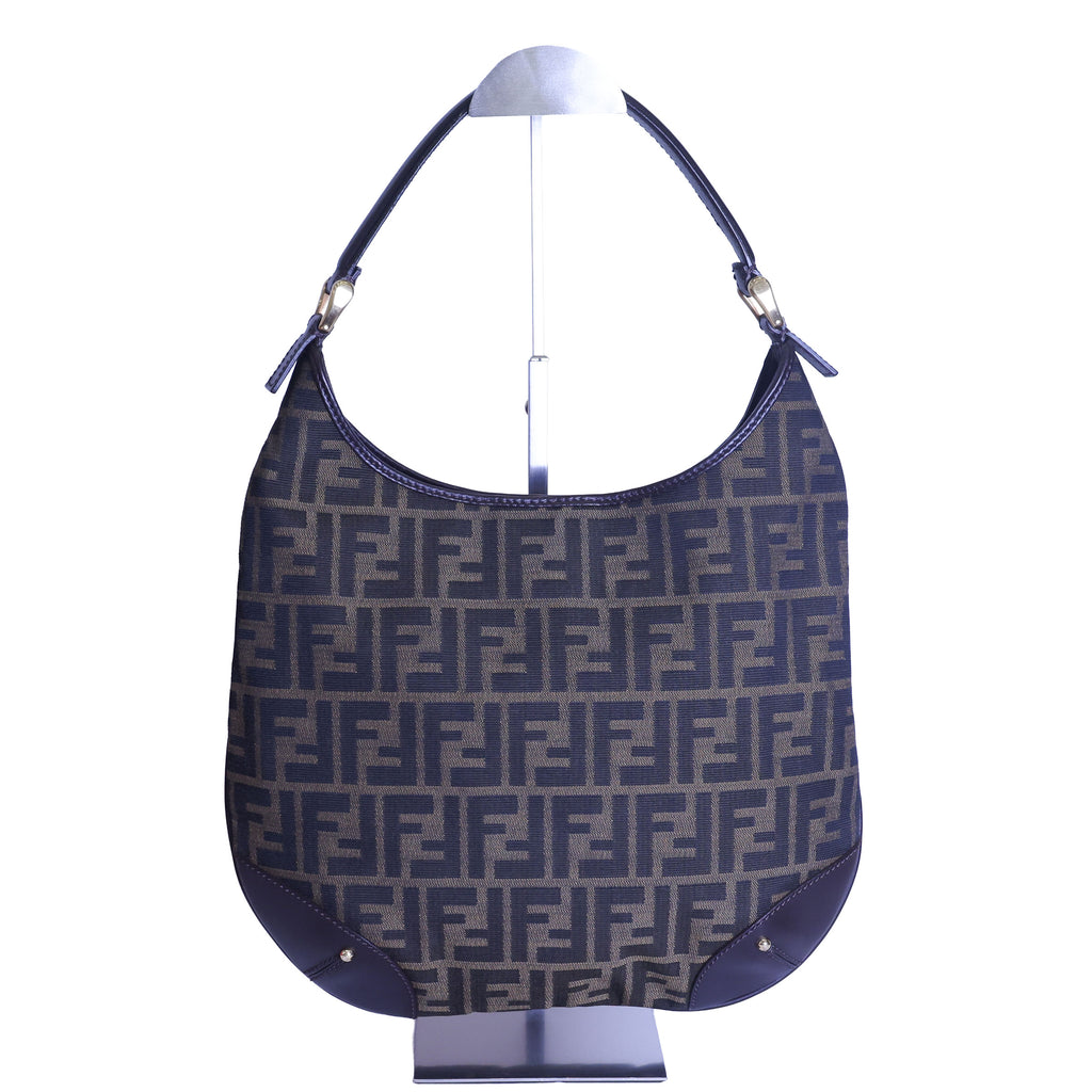Preloved FENDI Zucca Canvas x Leather Trim One Shoulder Bag Brown | Luxe Again Maison