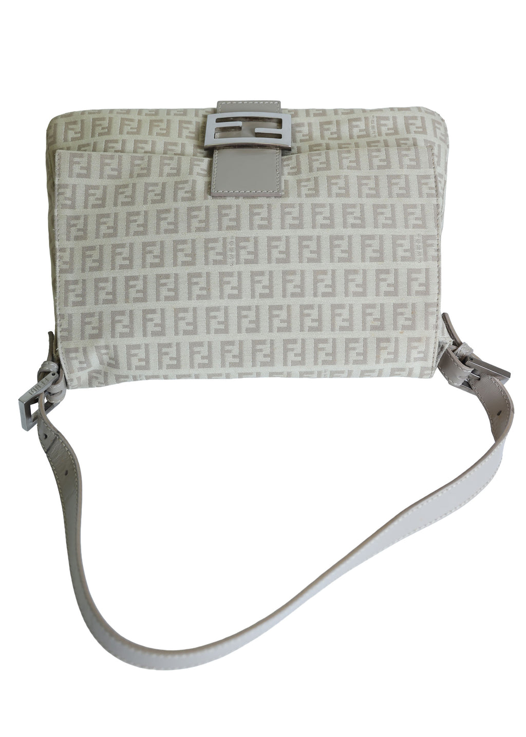 Preloved FENDI Mamma Baguette Zucchino Canvas Leather Beige Bag | Luxe Again Maison