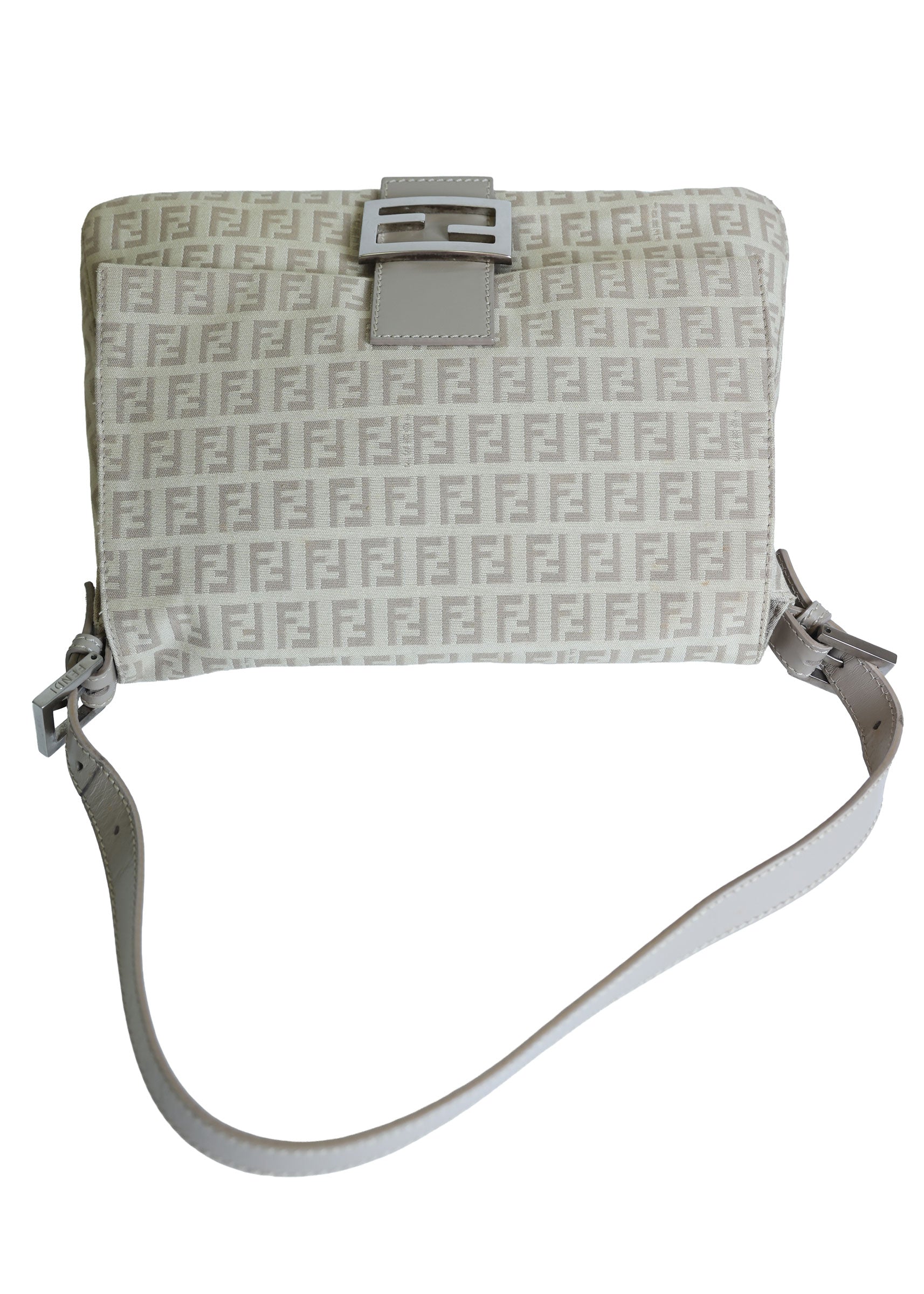 Preloved FENDI Mamma Baguette Zucchino Canvas Leather Beige Bag | Luxe Again Maison