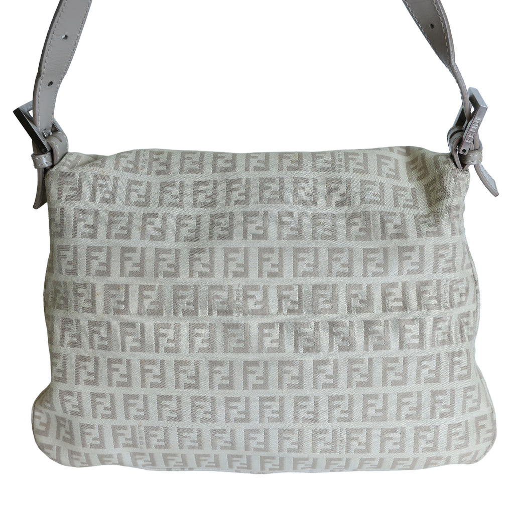 Preloved FENDI Mamma Baguette Zucchino Canvas Leather Beige Bag | Luxe Again Maison