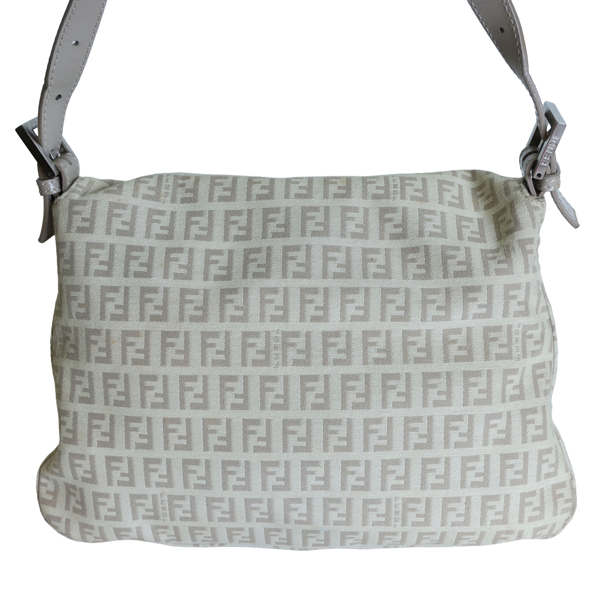 Preloved FENDI Mamma Baguette Zucchino Canvas Leather Beige Bag | Luxe Again Maison