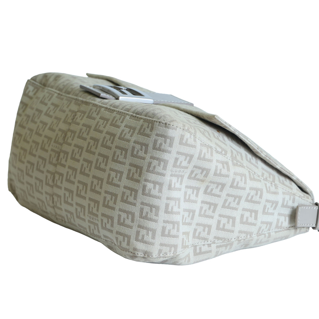 Preloved FENDI Mamma Baguette Zucchino Canvas Leather Beige Bag | Luxe Again Maison