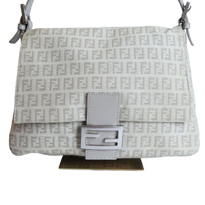 Preloved FENDI Mamma Baguette Zucchino Canvas Leather Beige Bag | Luxe Again Maison