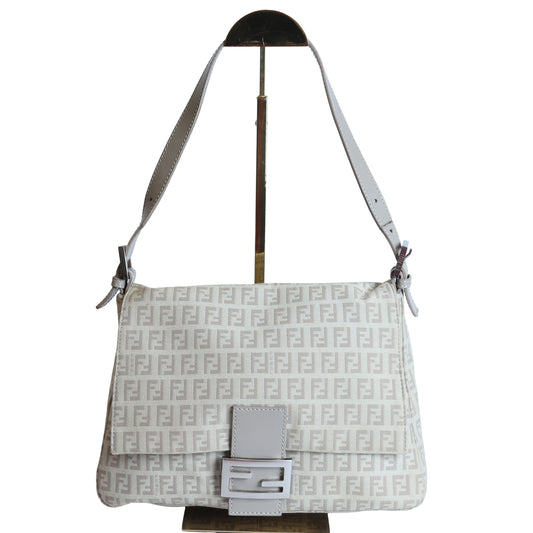 Preloved FENDI Mamma Baguette Zucchino Canvas Leather Beige Bag | Luxe Again Maison
