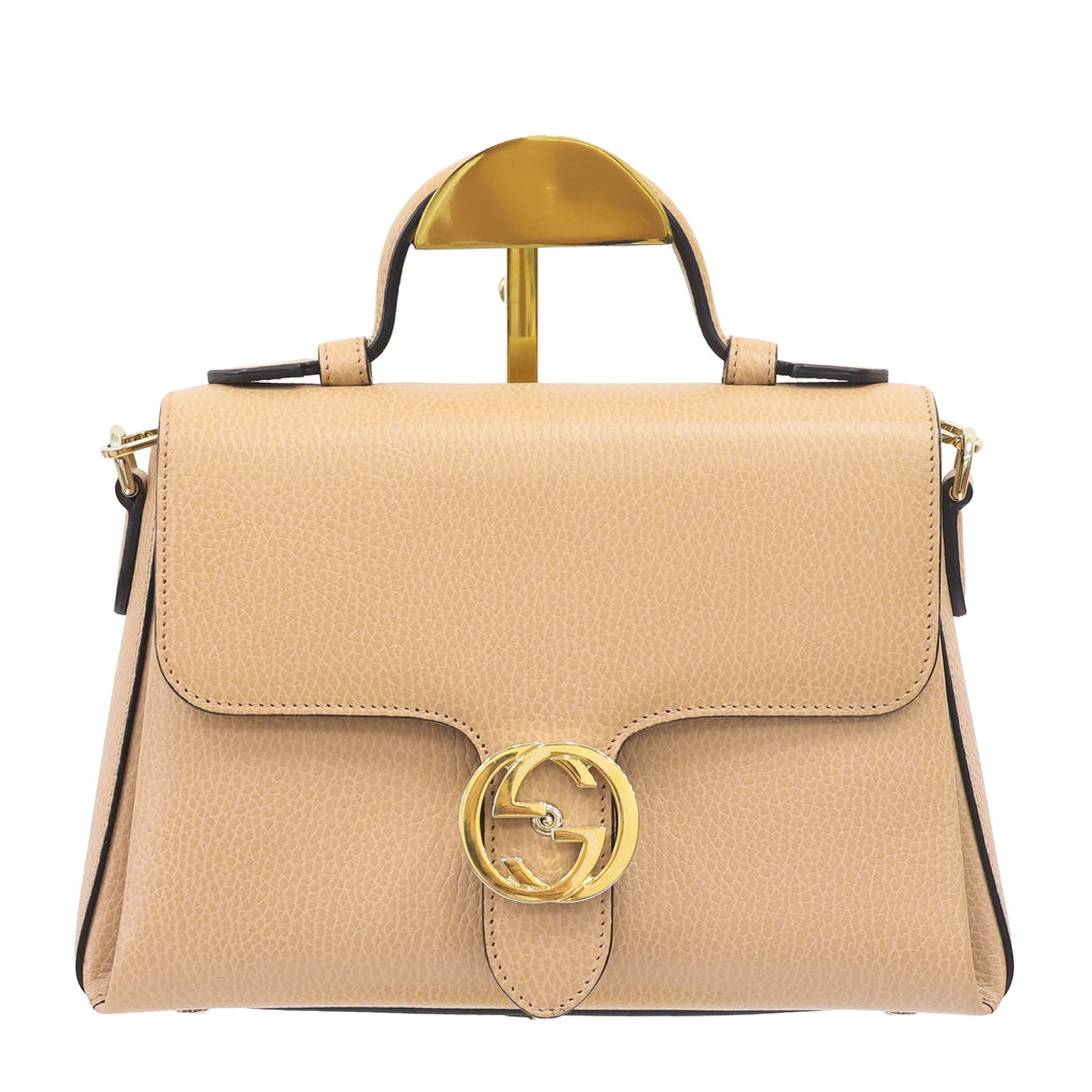 Preowned authentic Gucci 510302 Interlocking G 2 Way Crossbody Leather Beige Shoulder Handbag | Luxe Again Maison