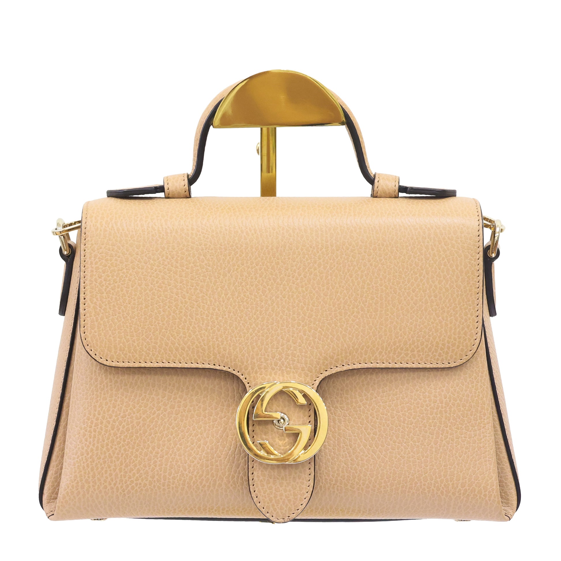 Preowned authentic Gucci 510302 Interlocking G 2 Way Crossbody Leather Beige Shoulder Handbag | Luxe Again Maison