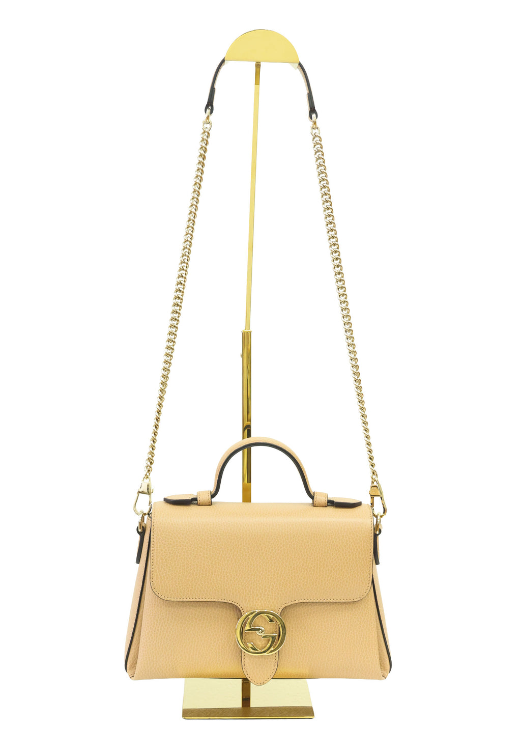 Preowned authentic Gucci 510302 Interlocking G 2 Way Crossbody Leather Beige Shoulder Handbag | Luxe Again Maison