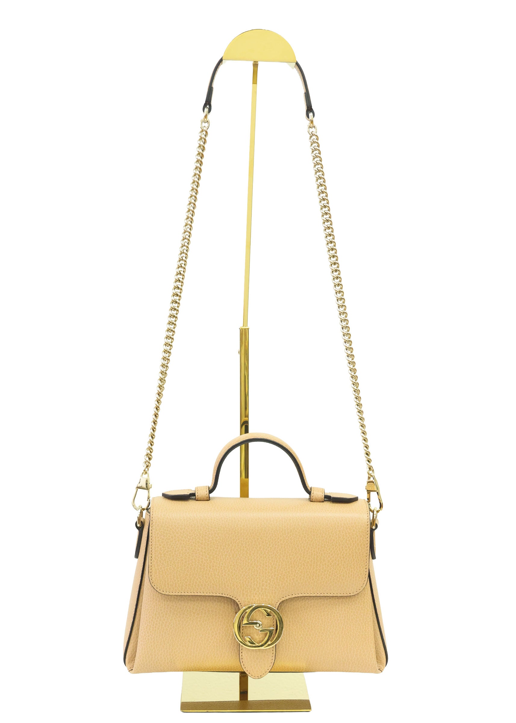 Preowned authentic Gucci 510302 Interlocking G 2 Way Crossbody Leather Beige Shoulder Handbag | Luxe Again Maison