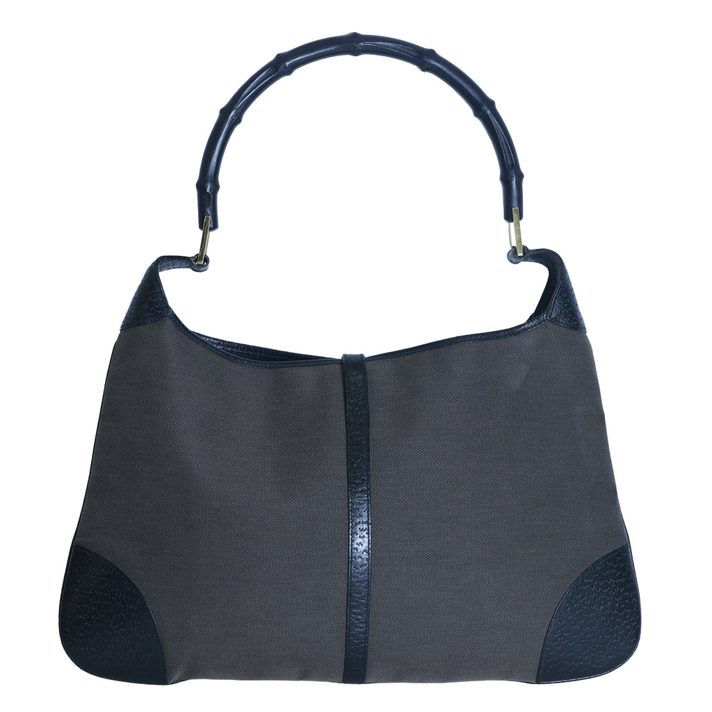 Preloved GUCCI Bamboo Jackie Canvas x Leather Shoulder Bag Black Brown | Luxe Again Maison