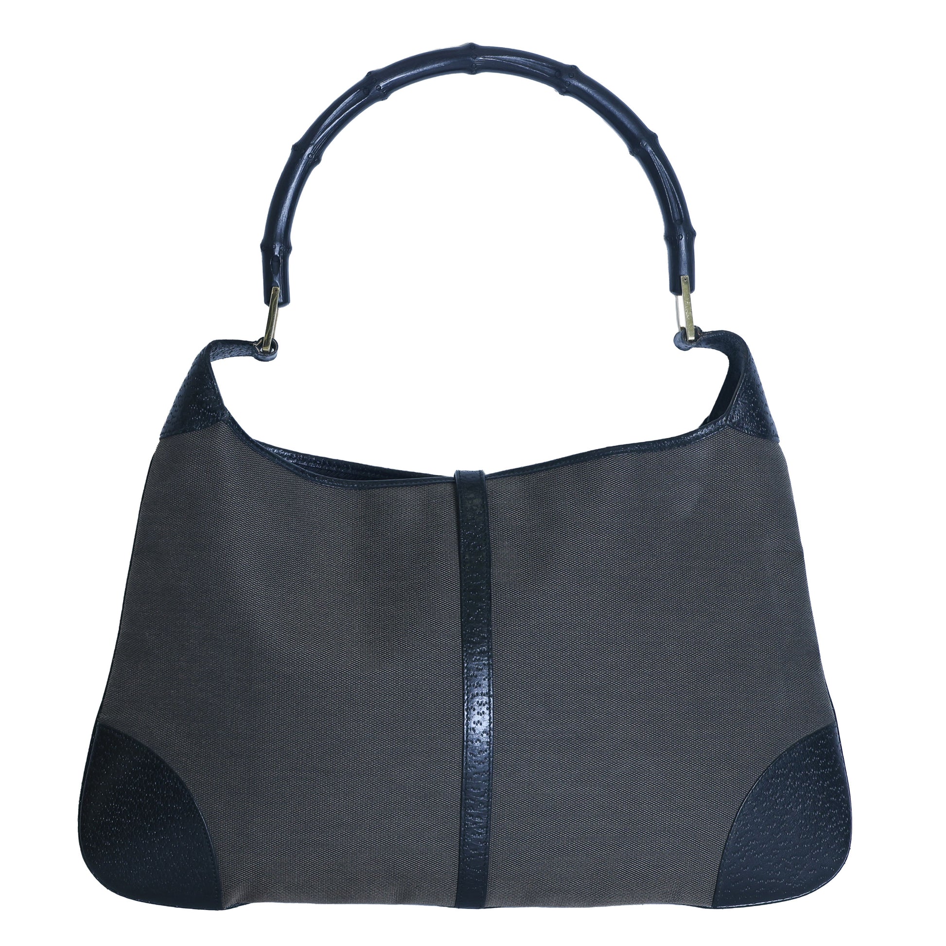 Preloved GUCCI Bamboo Jackie Canvas x Leather Shoulder Bag Black Brown | Luxe Again Maison