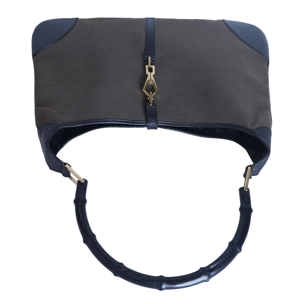 Preloved GUCCI Bamboo Jackie Canvas x Leather Shoulder Bag Black Brown | Luxe Again Maison