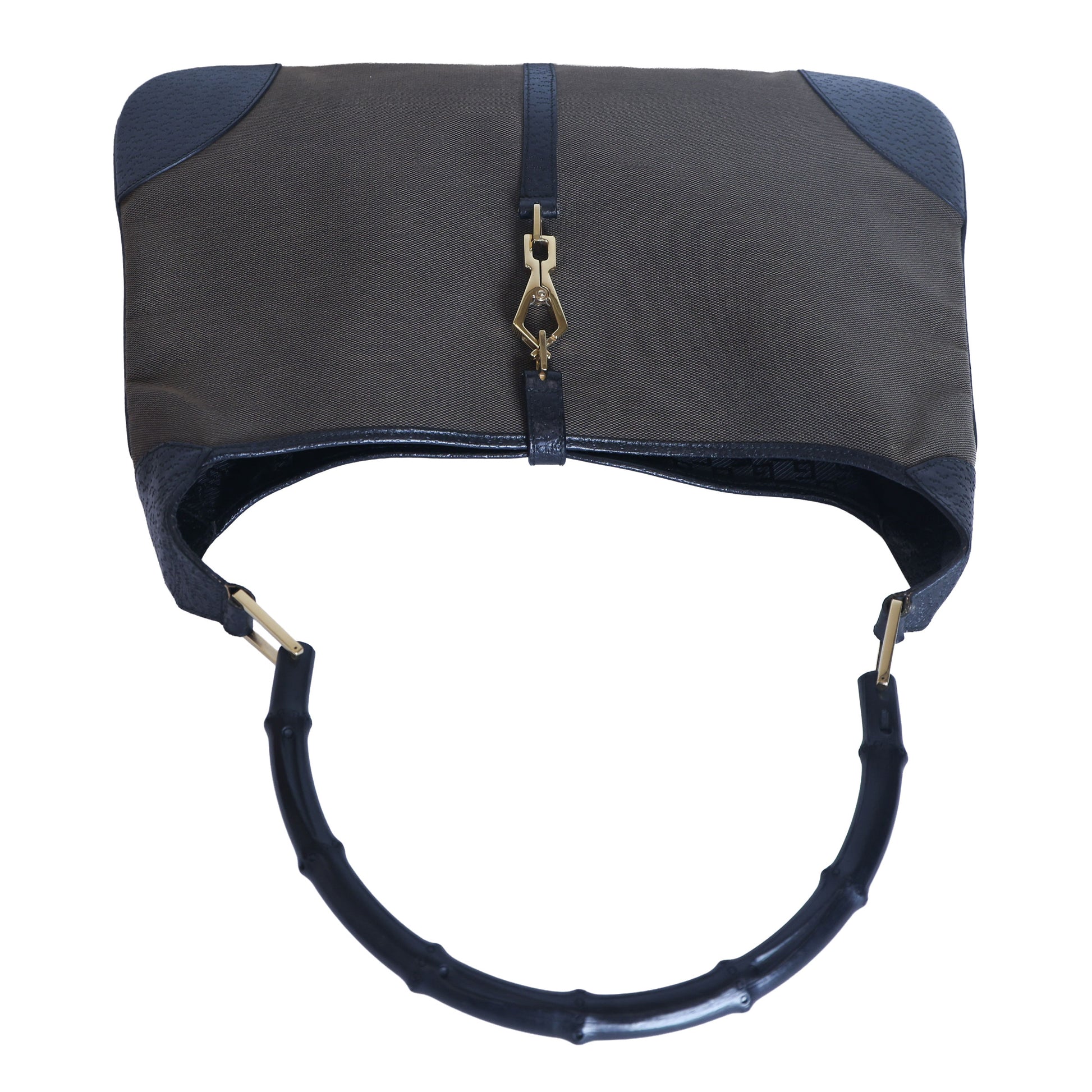 Preloved GUCCI Bamboo Jackie Canvas x Leather Shoulder Bag Black Brown | Luxe Again Maison