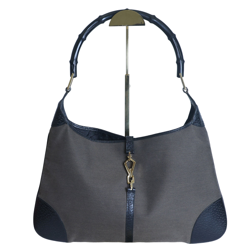 Preloved GUCCI Bamboo Jackie Canvas x Leather Shoulder Bag Black Brown | Luxe Again Maison