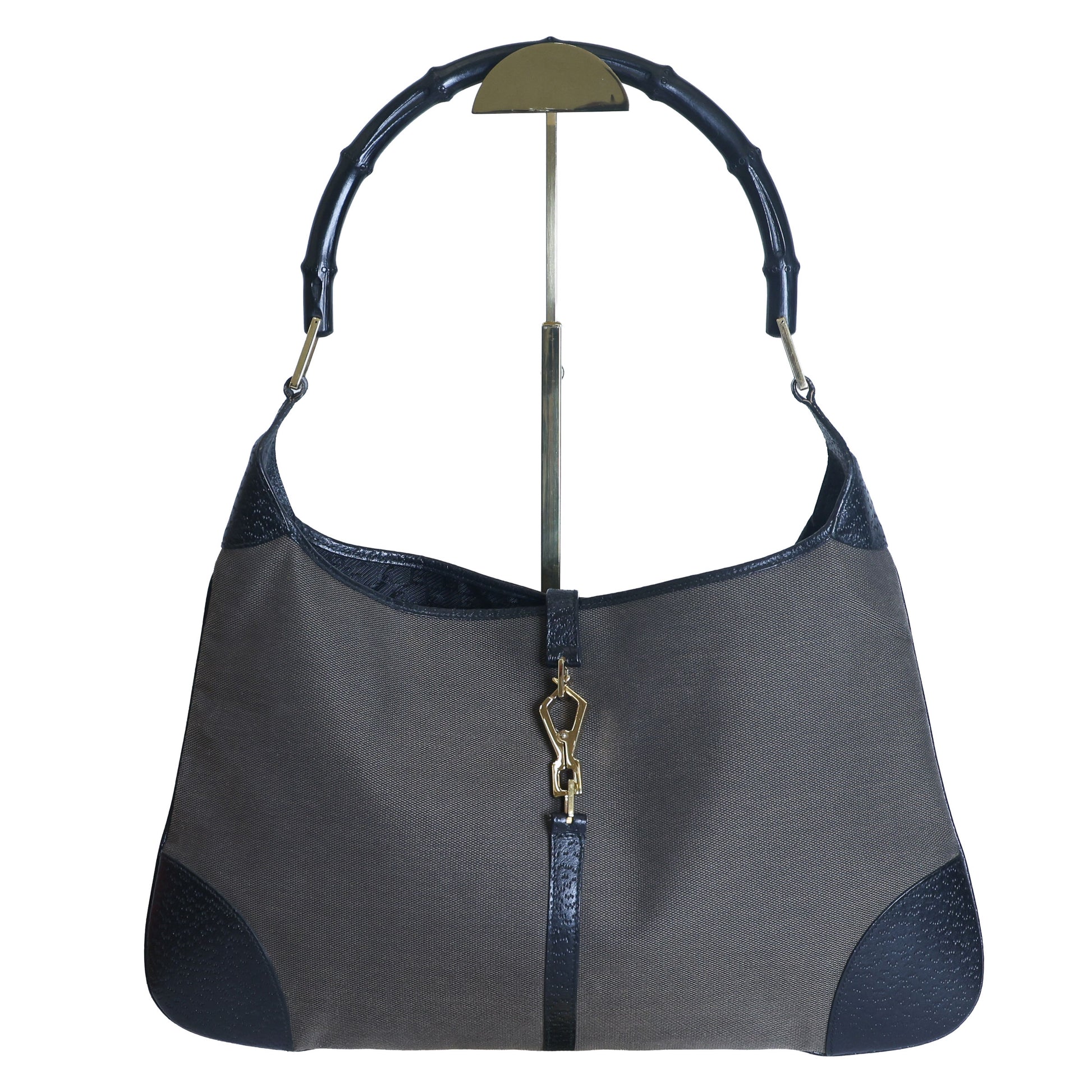 Preloved GUCCI Bamboo Jackie Canvas x Leather Shoulder Bag Black Brown | Luxe Again Maison