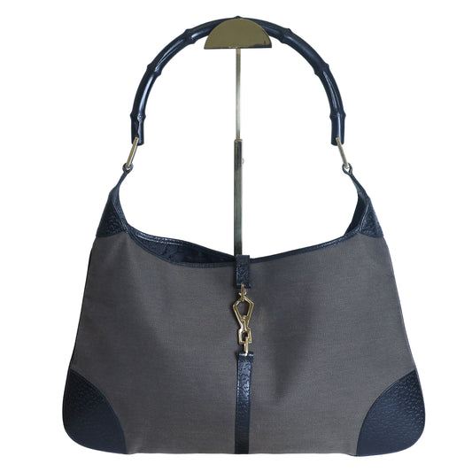 Preloved GUCCI Bamboo Jackie Canvas x Leather Shoulder Bag Black Brown | Luxe Again Maison