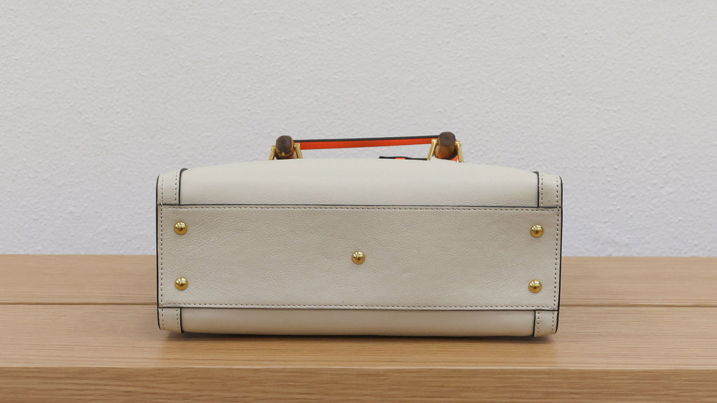 Preloved authentic GUCCI Diana Bamboo Medium White Leather Tote | Luxe Again Maison