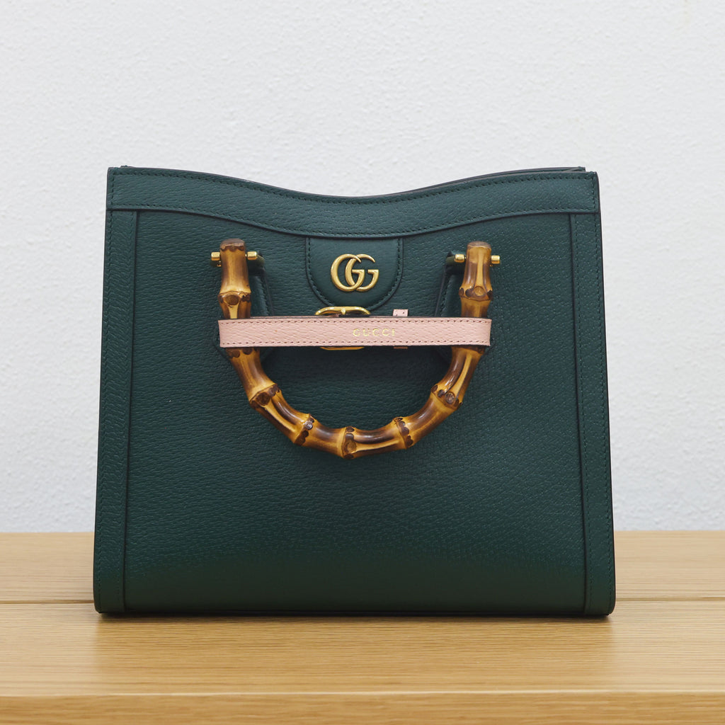 Preloved GUCCI Double G Diana Bamboo Medium Tote Green | Luxe Again Maison