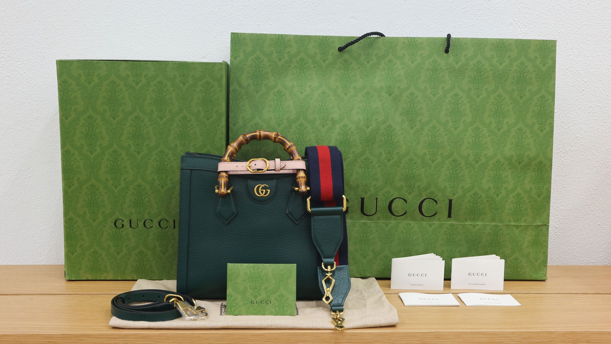 Preloved GUCCI Double G Diana Bamboo Medium Tote Green | Luxe Again Maison