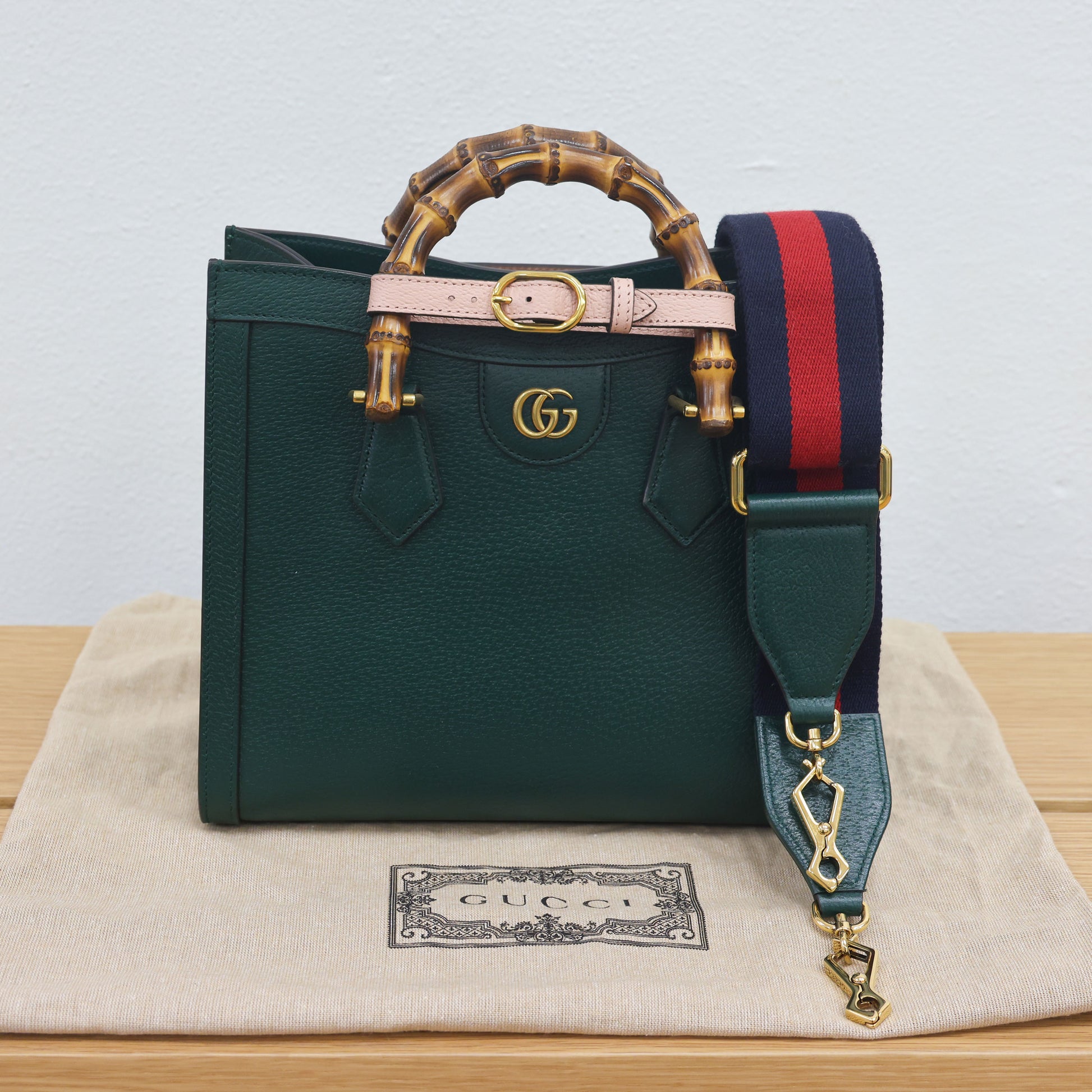 Preloved GUCCI Double G Diana Bamboo Medium Tote Green | Luxe Again Maison