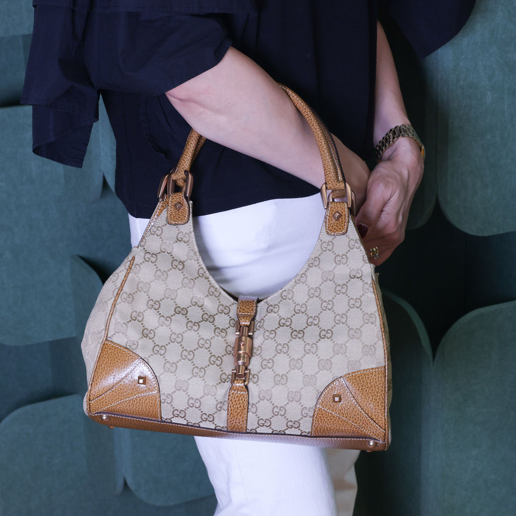 Preloved GUCCI GG Canvas New Jackie Nailhead Tote Beige | Luxe Again Maison