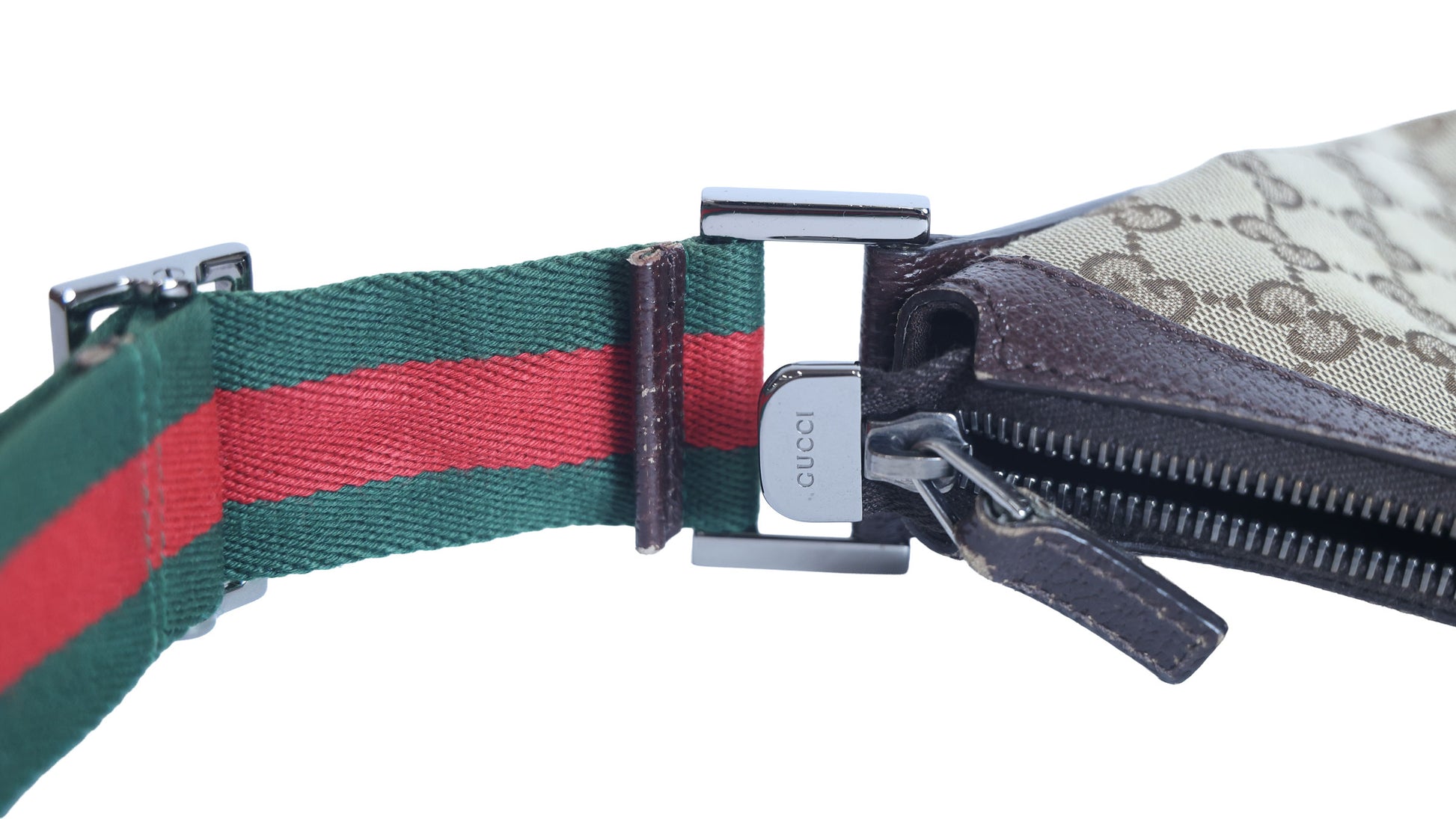 Preloved GUCCI GG Canvas Web Stripe Shoulder Bag Half Moon Half Hobo Brown | Luxe Again Maison