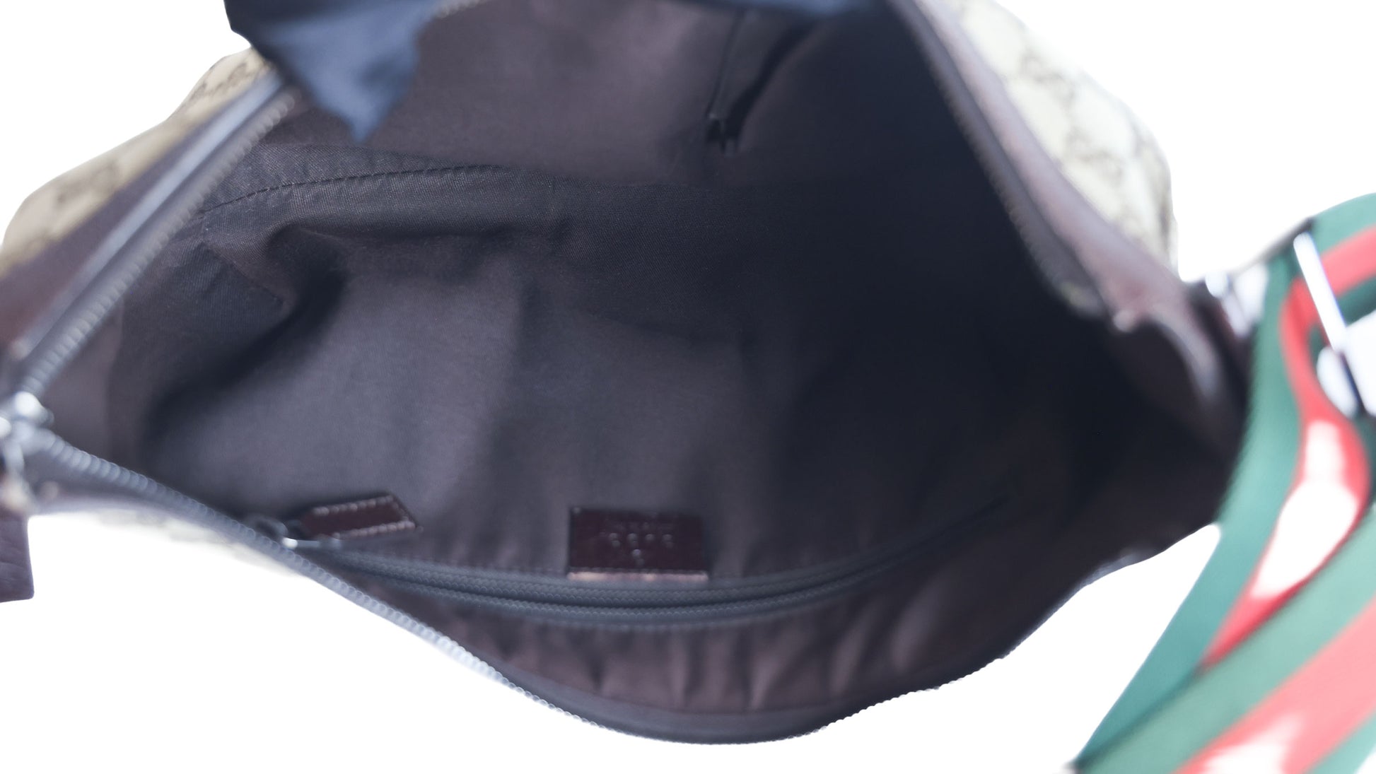 Preloved GUCCI GG Canvas Web Stripe Shoulder Bag Half Moon Half Hobo Brown | Luxe Again Maison