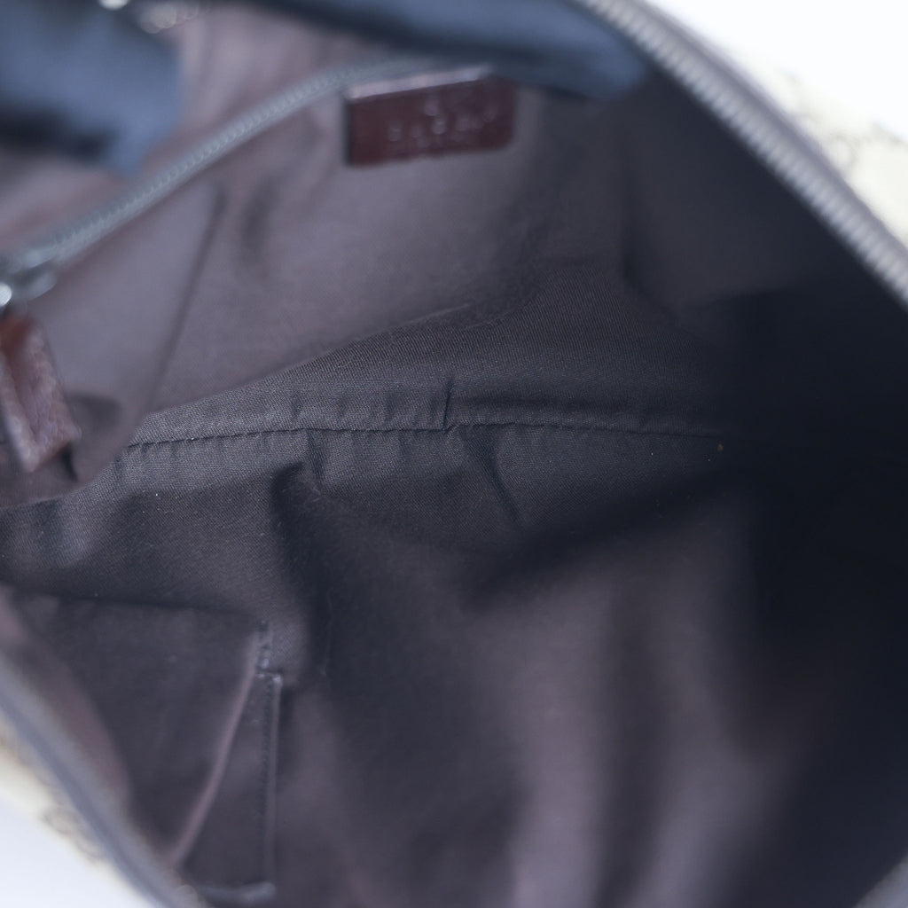 Preloved GUCCI GG Canvas Web Stripe Shoulder Bag Half Moon Half Hobo Brown | Luxe Again Maison