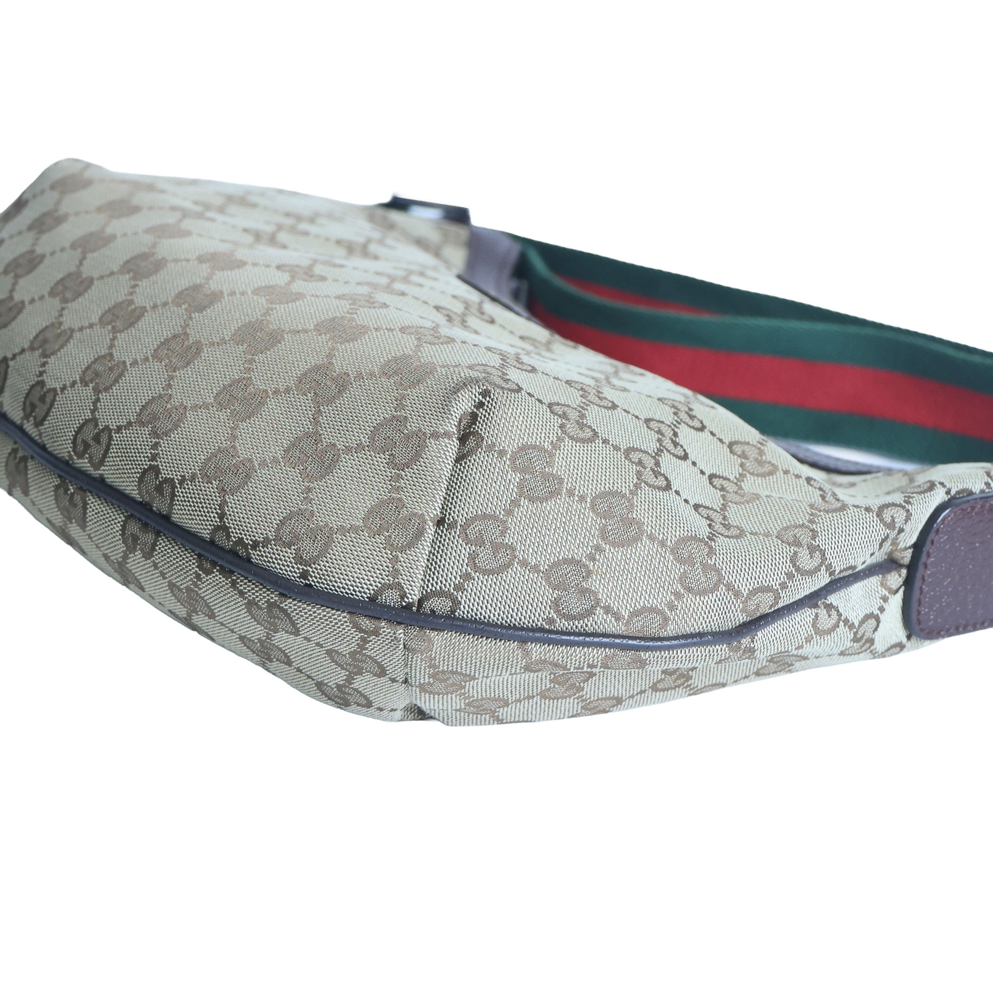 Preloved GUCCI GG Canvas Web Stripe Shoulder Bag Half Moon Half Hobo Brown | Luxe Again Maison