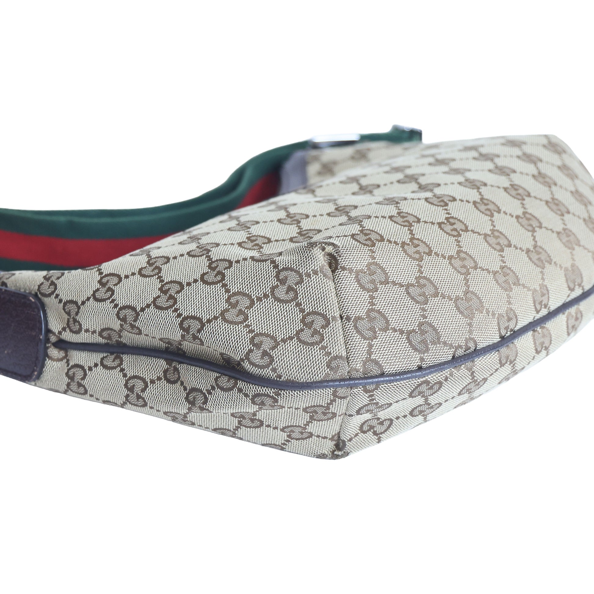 Preloved GUCCI GG Canvas Web Stripe Shoulder Bag Half Moon Half Hobo Brown | Luxe Again Maison