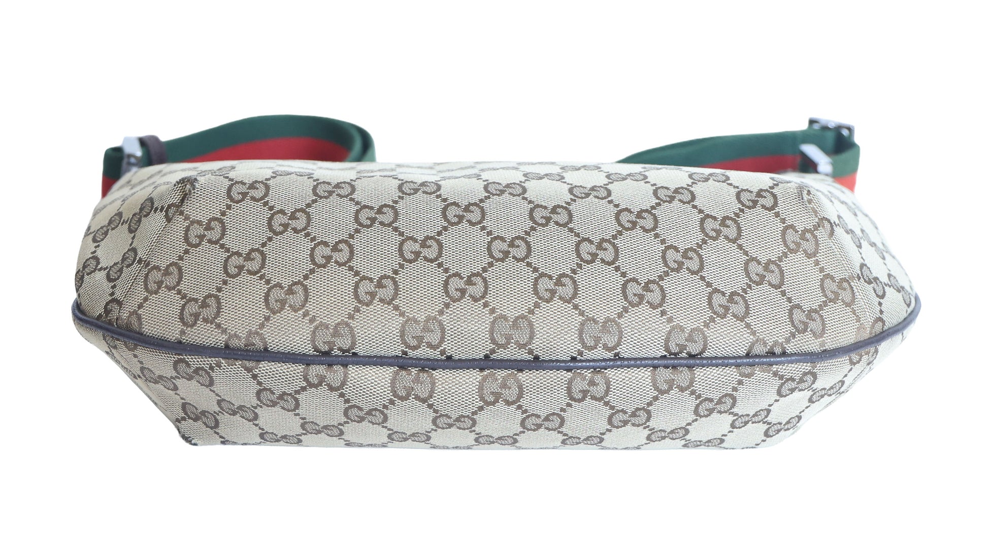 Preloved GUCCI GG Canvas Web Stripe Shoulder Bag Half Moon Half Hobo Brown | Luxe Again Maison