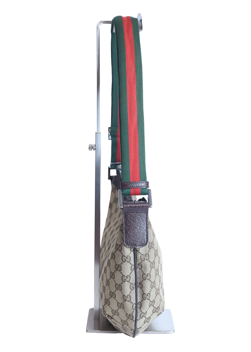 Preloved GUCCI GG Canvas Web Stripe Shoulder Bag Half Moon Half Hobo Brown | Luxe Again Maison