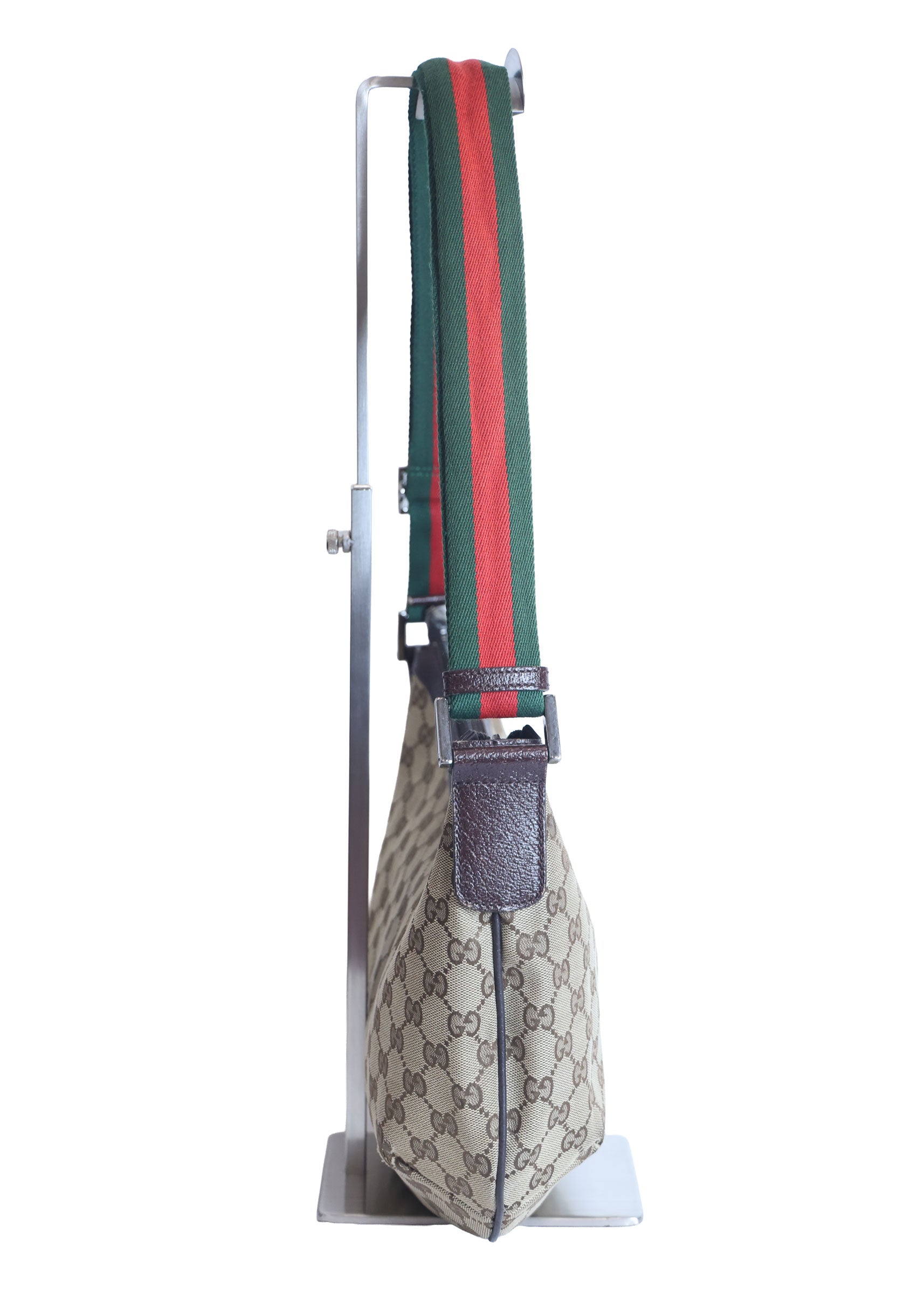 Preloved GUCCI GG Canvas Web Stripe Shoulder Bag Half Moon Half Hobo Brown | Luxe Again Maison