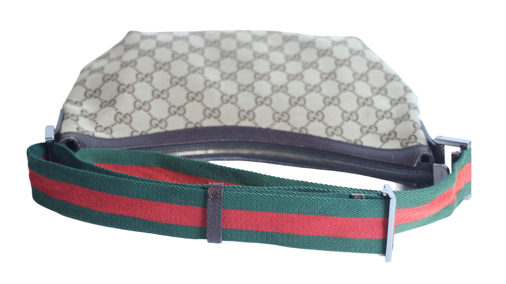 Preloved GUCCI GG Canvas Web Stripe Shoulder Bag Half Moon Half Hobo Brown | Luxe Again Maison
