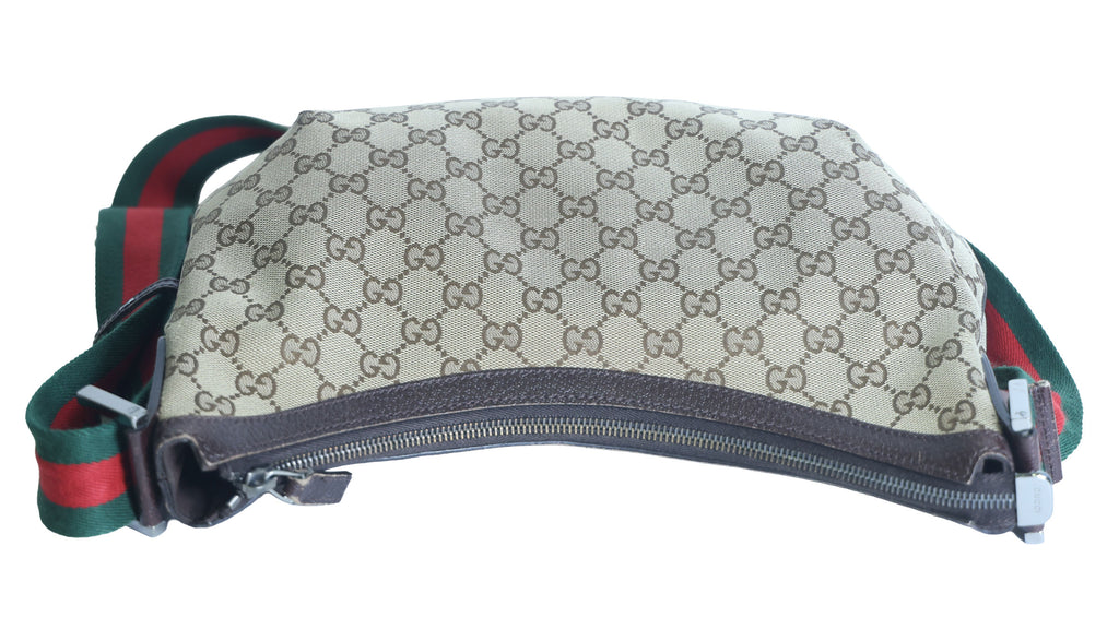 Preloved GUCCI GG Canvas Web Stripe Shoulder Bag Half Moon Half Hobo Brown | Luxe Again Maison