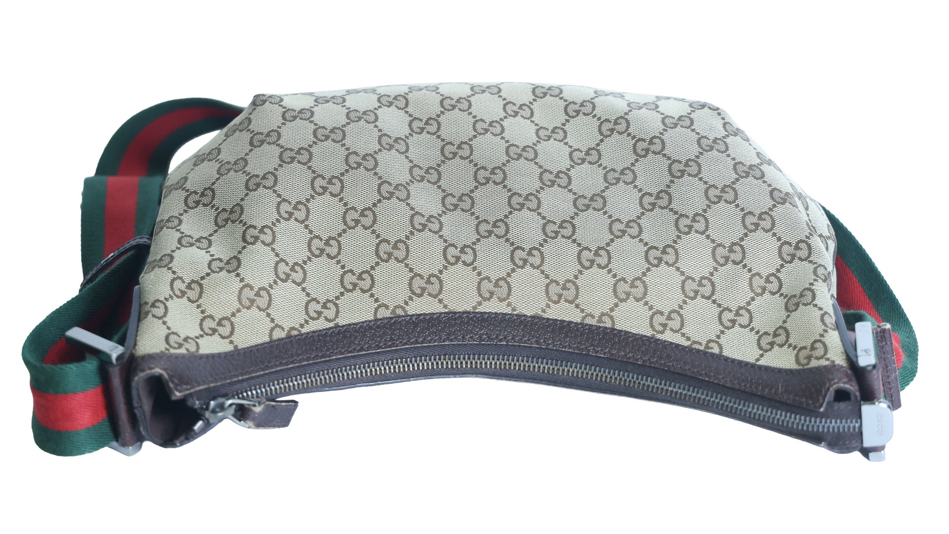 Preloved GUCCI GG Canvas Web Stripe Shoulder Bag Half Moon Half Hobo Brown | Luxe Again Maison