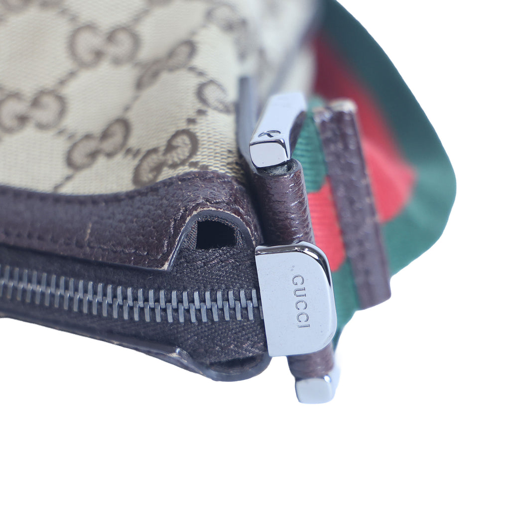 Preloved GUCCI GG Canvas Web Stripe Shoulder Bag Half Moon Half Hobo Brown | Luxe Again Maison