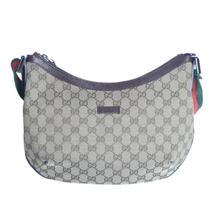 Preloved GUCCI GG Canvas Web Stripe Shoulder Bag Half Moon Half Hobo Brown | Luxe Again Maison