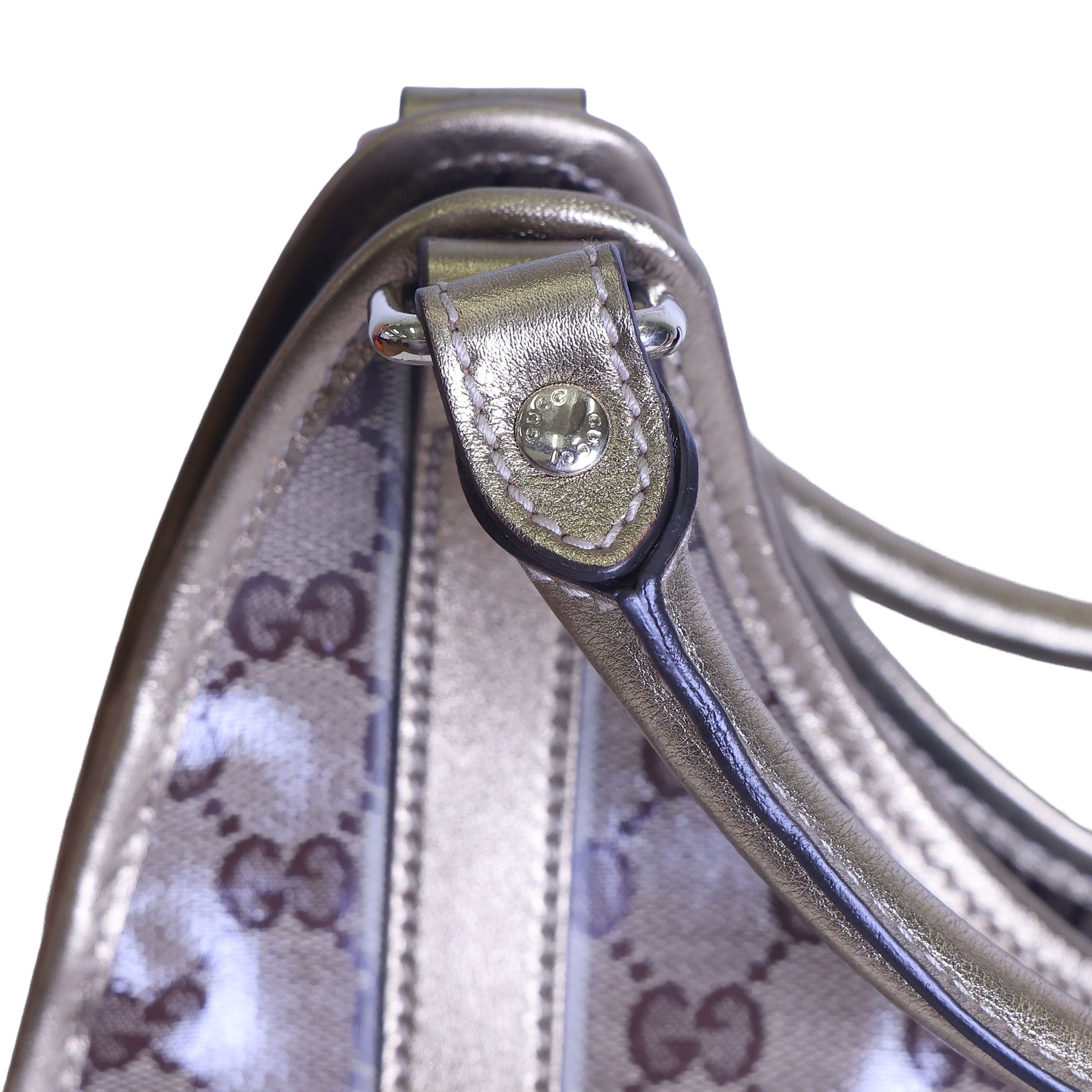 Preloved GUCCI GG Crystal Coated Canvas x Leather Gold Brown | Luxe Again Maison