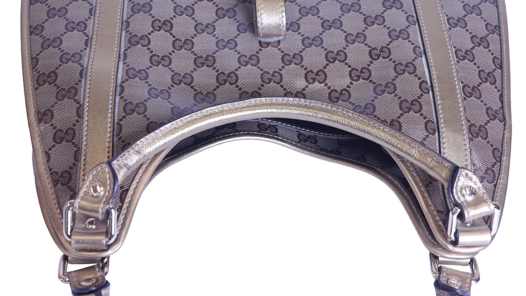 Preloved GUCCI GG Crystal Coated Canvas x Leather Gold Brown | Luxe Again Maison