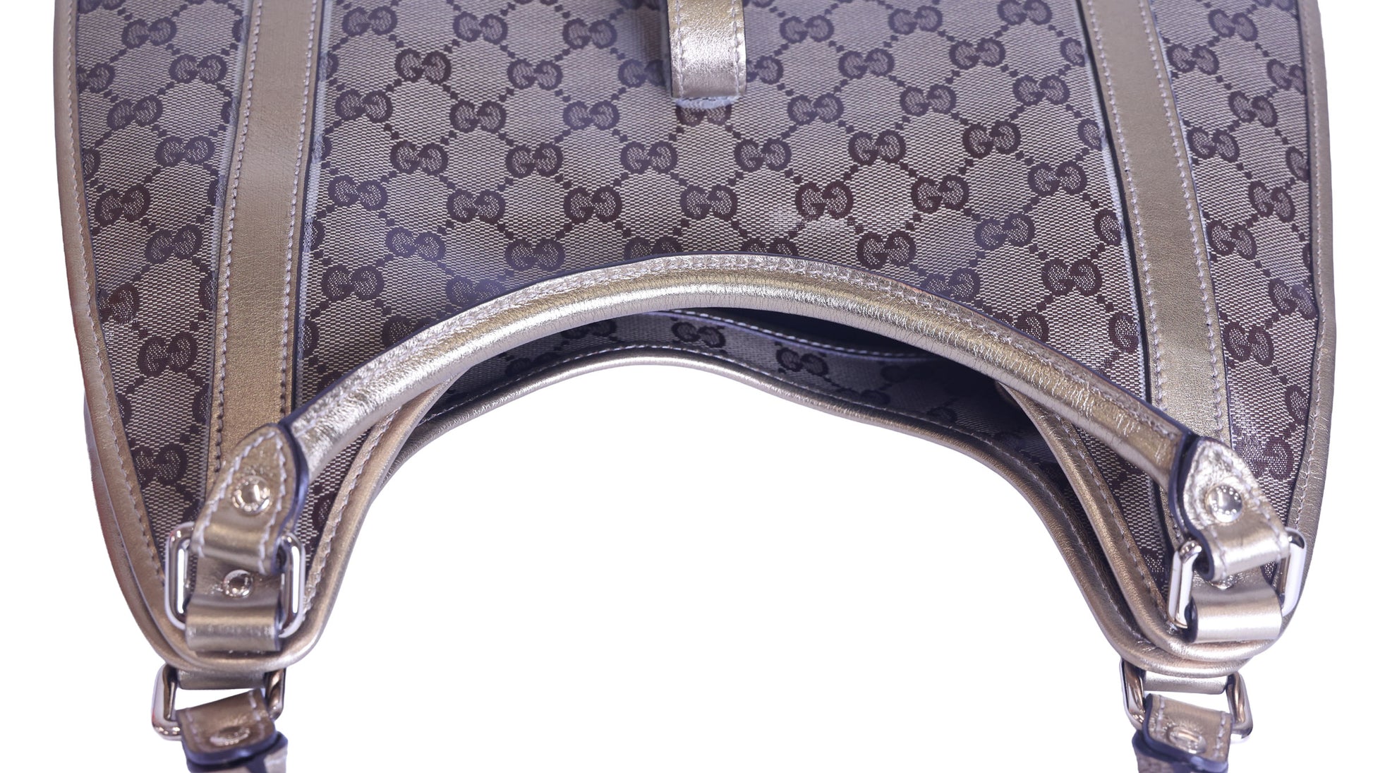 Preloved GUCCI GG Crystal Coated Canvas x Leather Gold Brown | Luxe Again Maison