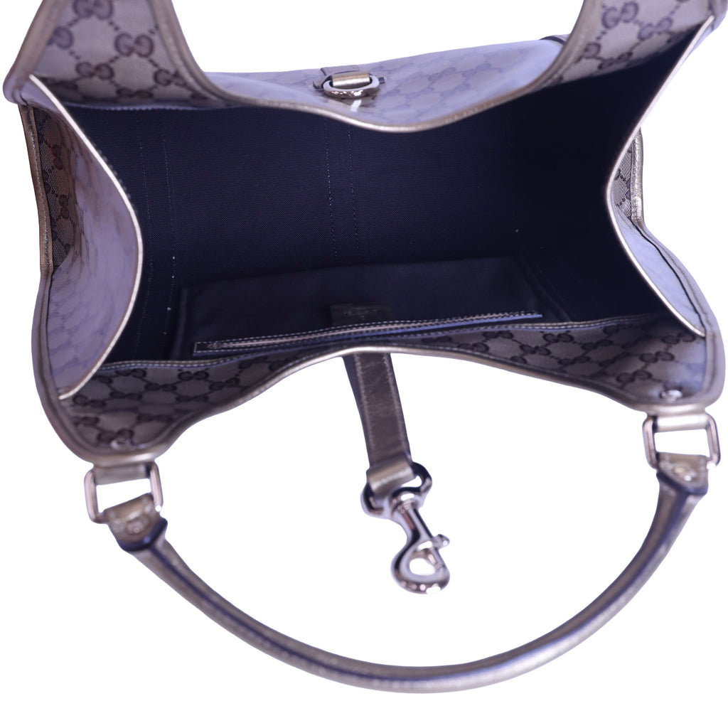 Preloved GUCCI GG Crystal Coated Canvas x Leather Gold Brown | Luxe Again Maison