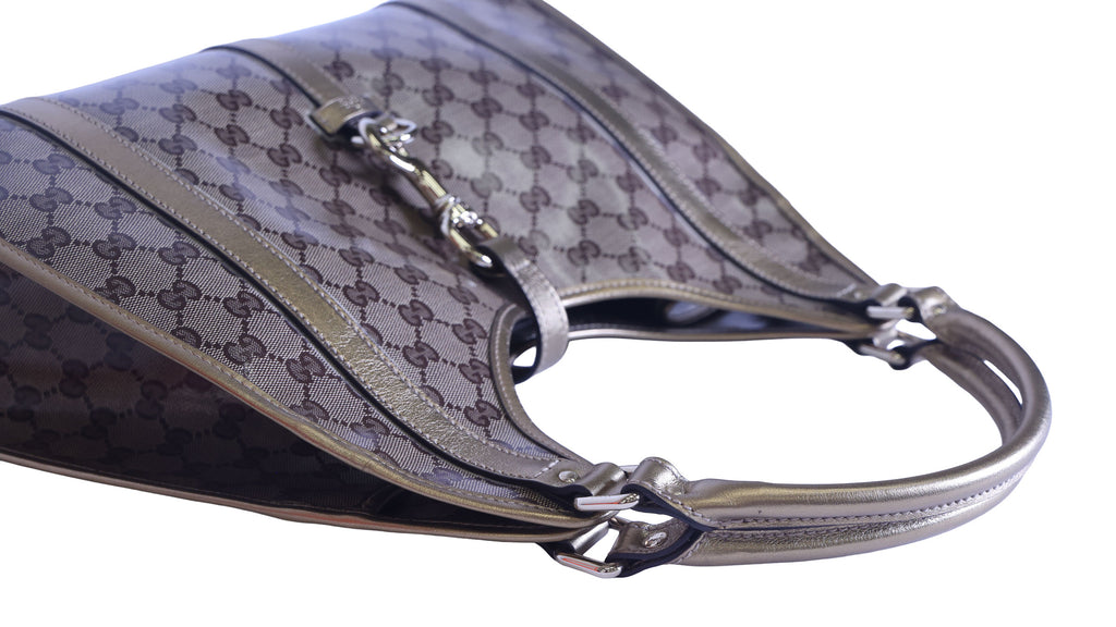 Preloved GUCCI GG Crystal Coated Canvas x Leather Gold Brown | Luxe Again Maison