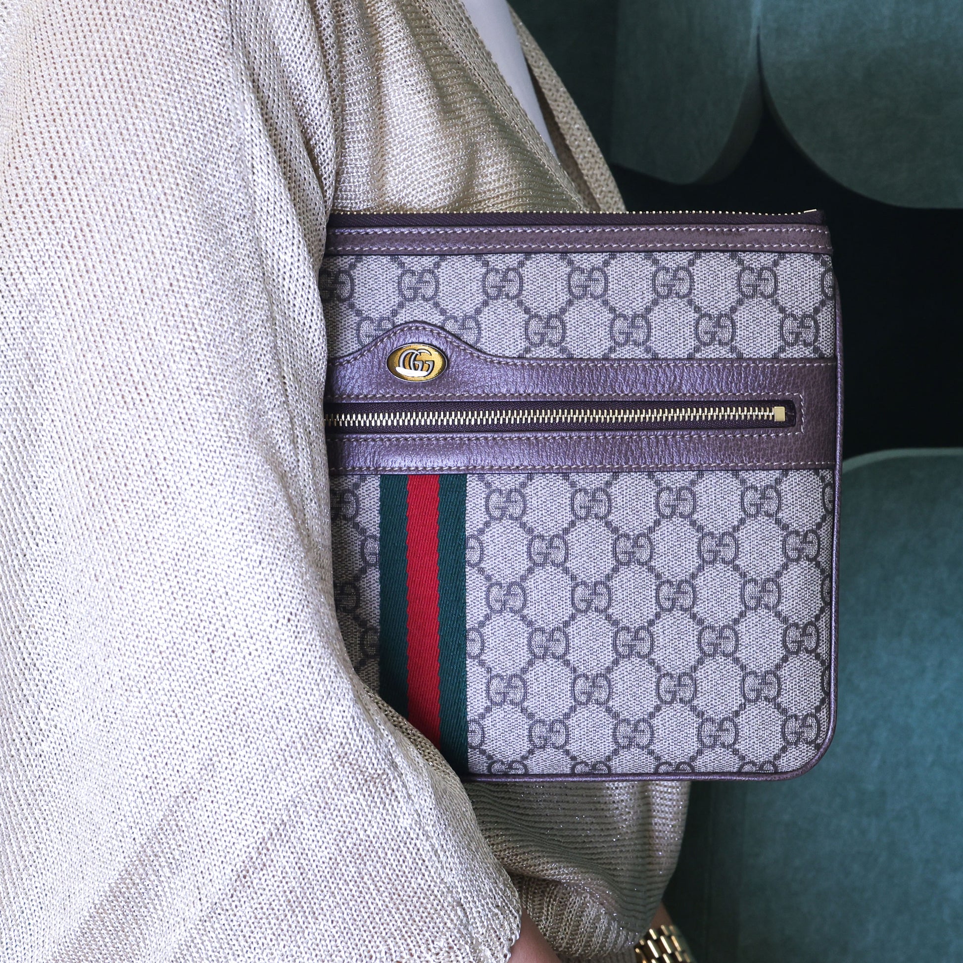 Preloved GUCCI GG Supreme Ophidia PVC x Leather Clutch Bag Brown | Luxe Again Maison