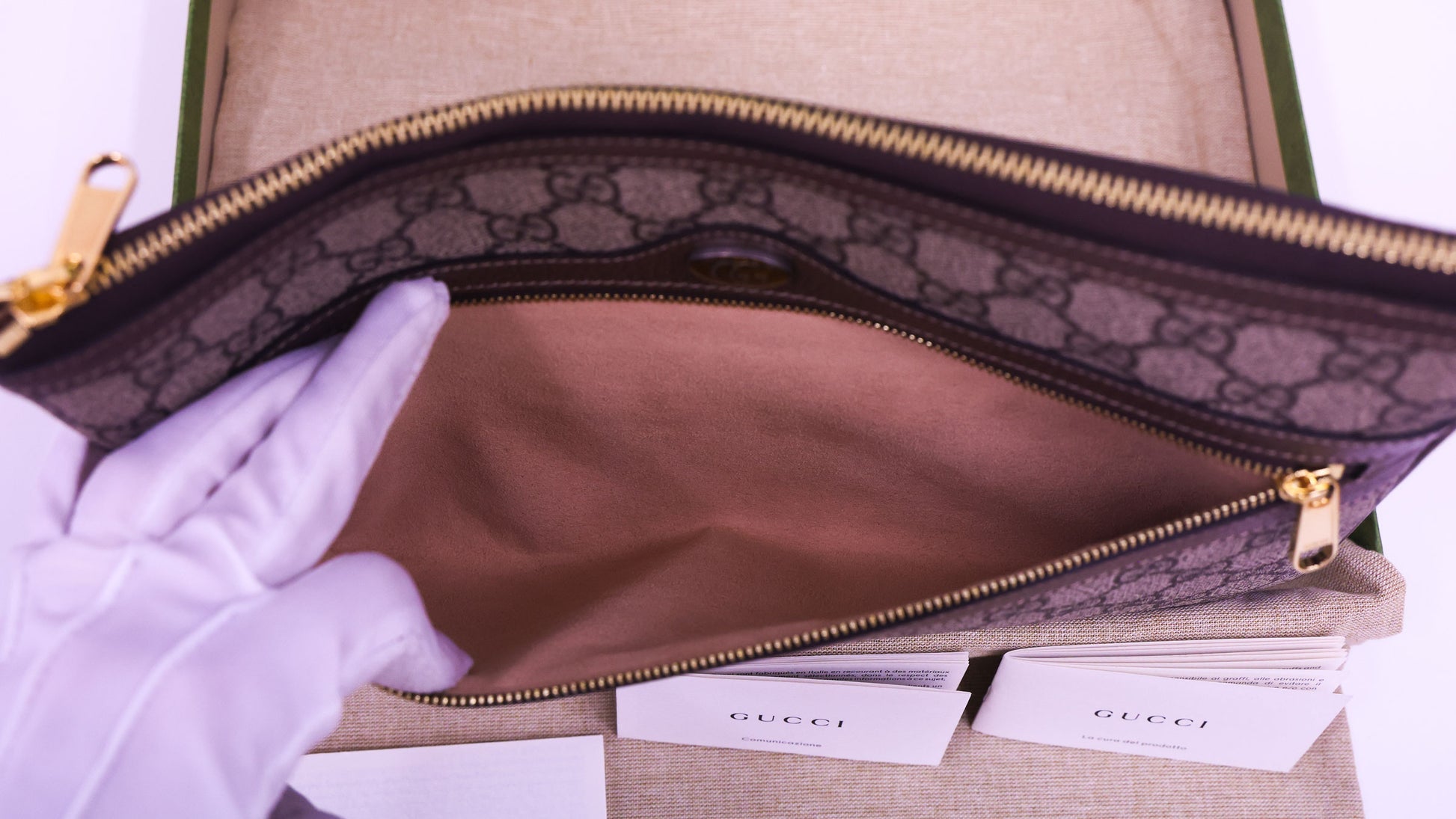 Preloved GUCCI GG Supreme Ophidia PVC x Leather Clutch Bag Brown | Luxe Again Maison