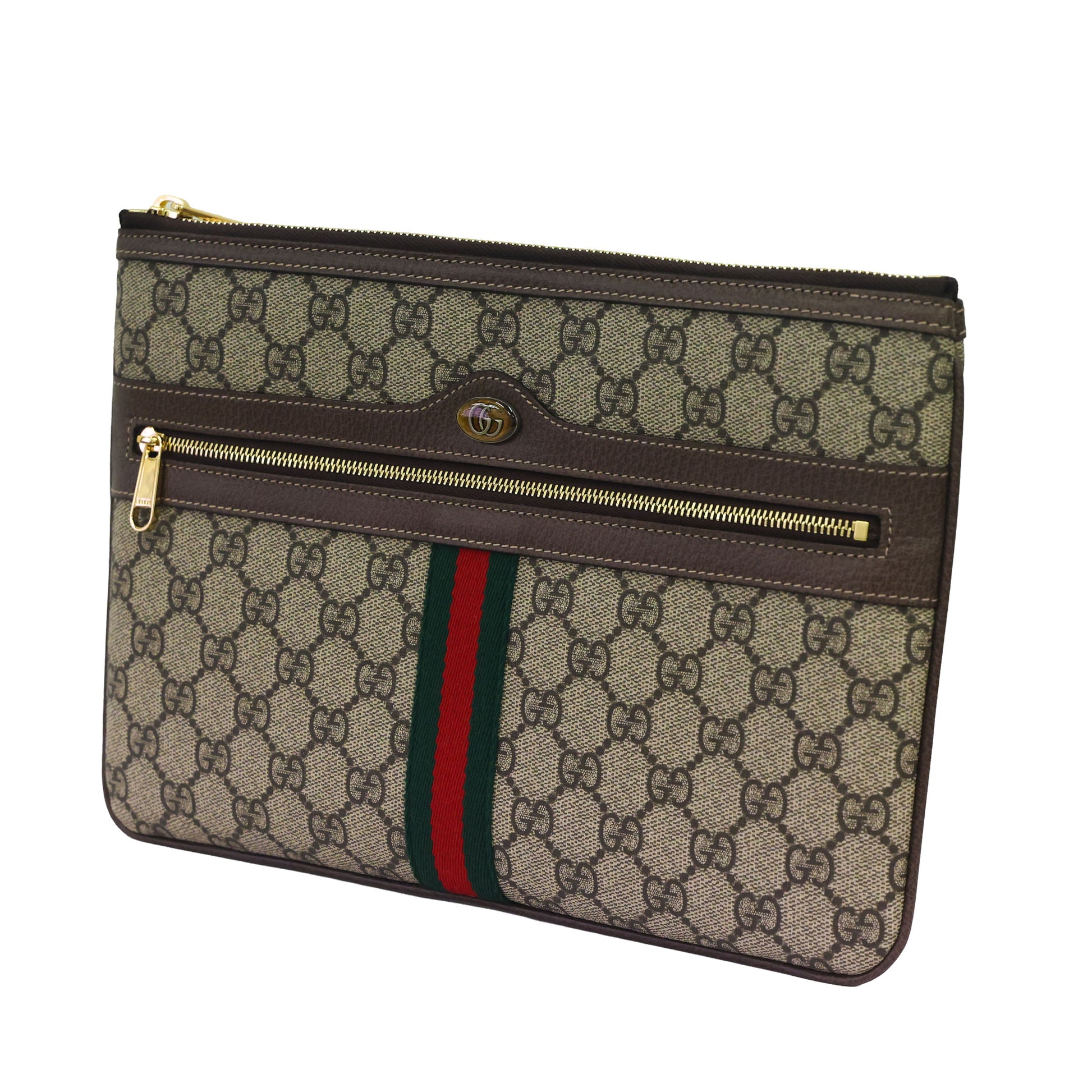 Preloved GUCCI GG Supreme Ophidia PVC x Leather Clutch Bag Brown | Luxe Again Maison