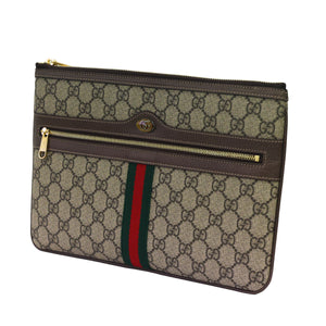 Preloved GUCCI GG Supreme Ophidia PVC x Leather Clutch Bag Brown | Luxe Again Maison